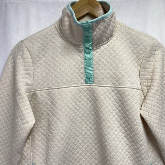 JNY-JONES NEW YORK Quilted Pullover Snap Mock Neck Sweatshirt Women Small Cream - Picture 6 of 16
